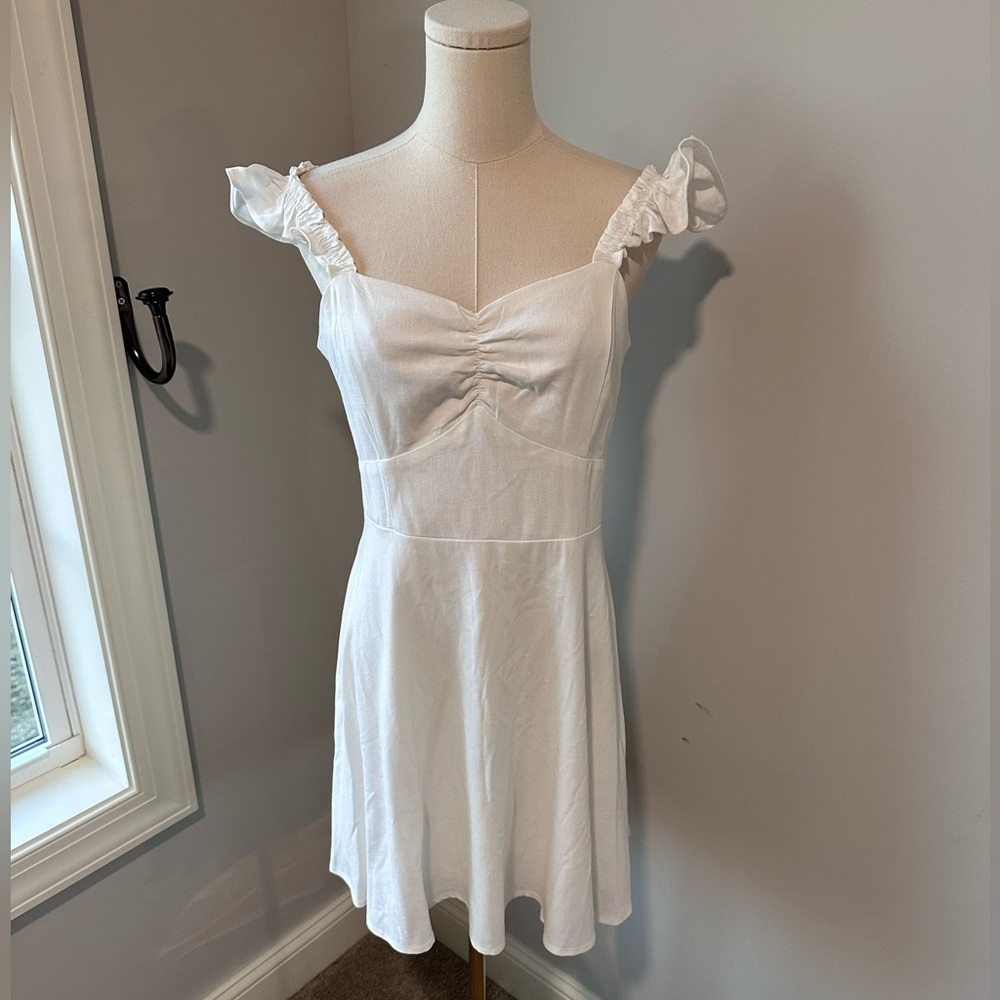 miami White Ruffle-Strap Mini Dress